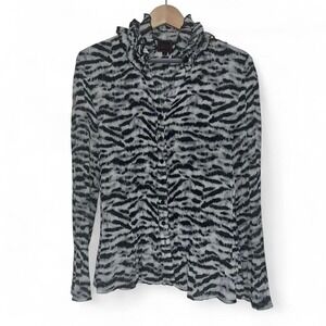 ColorWorks Zebra Print Blouse Medium Long Sleeve Ruffle Dress Top Y2K Party